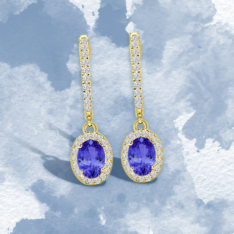 TMR121111 - Abigail - Oval Tanzanite And Diamond Earring Halo