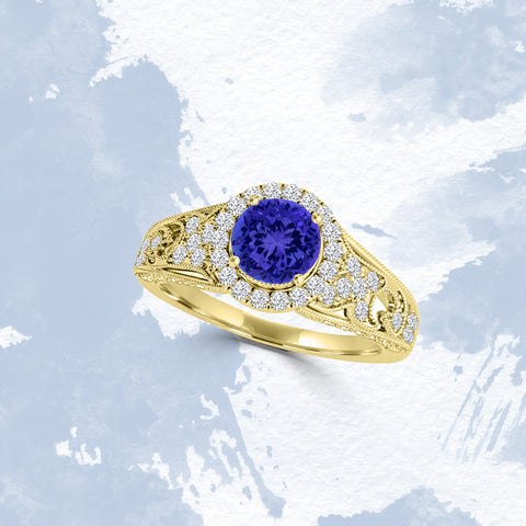 TMR121185 - Nevaeh - Round Tanzanite And Diamond Ring Halo