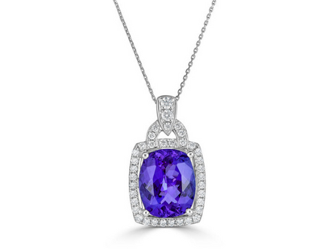 Tanzanite and Diamond Pendant set in White Gold