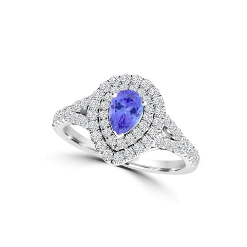 TMR121201 - Meghan - PEAR Tanzanite And Diamond Ring Double Halo