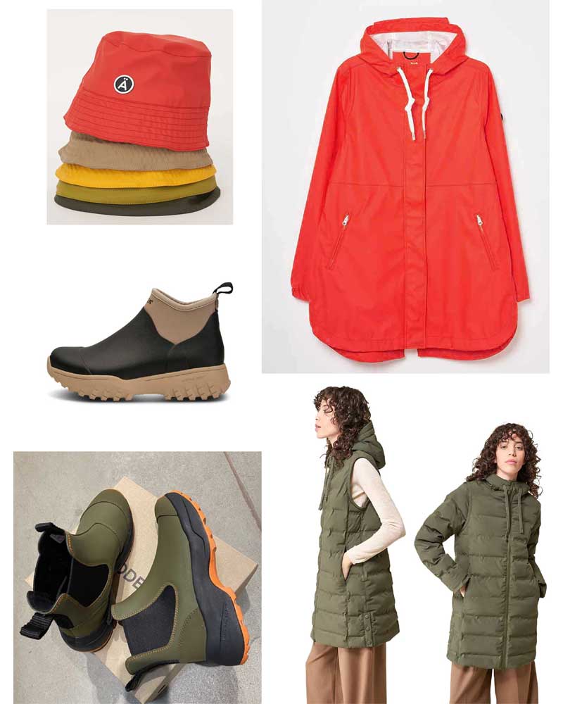 Tanta raincoats and Woden waterproof boots.