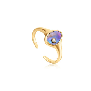 Ania Haie Gold Tidal Abalone Adjustable Signet Ring | The Jewellery Boutique