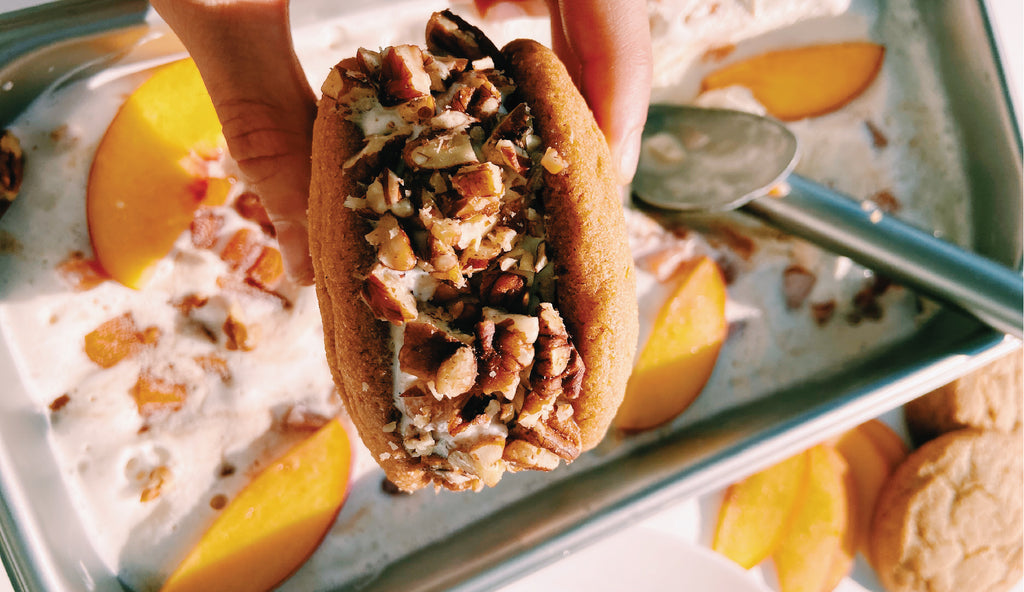 Peach Brown Butter Ice Cream Sandwiches with nuts