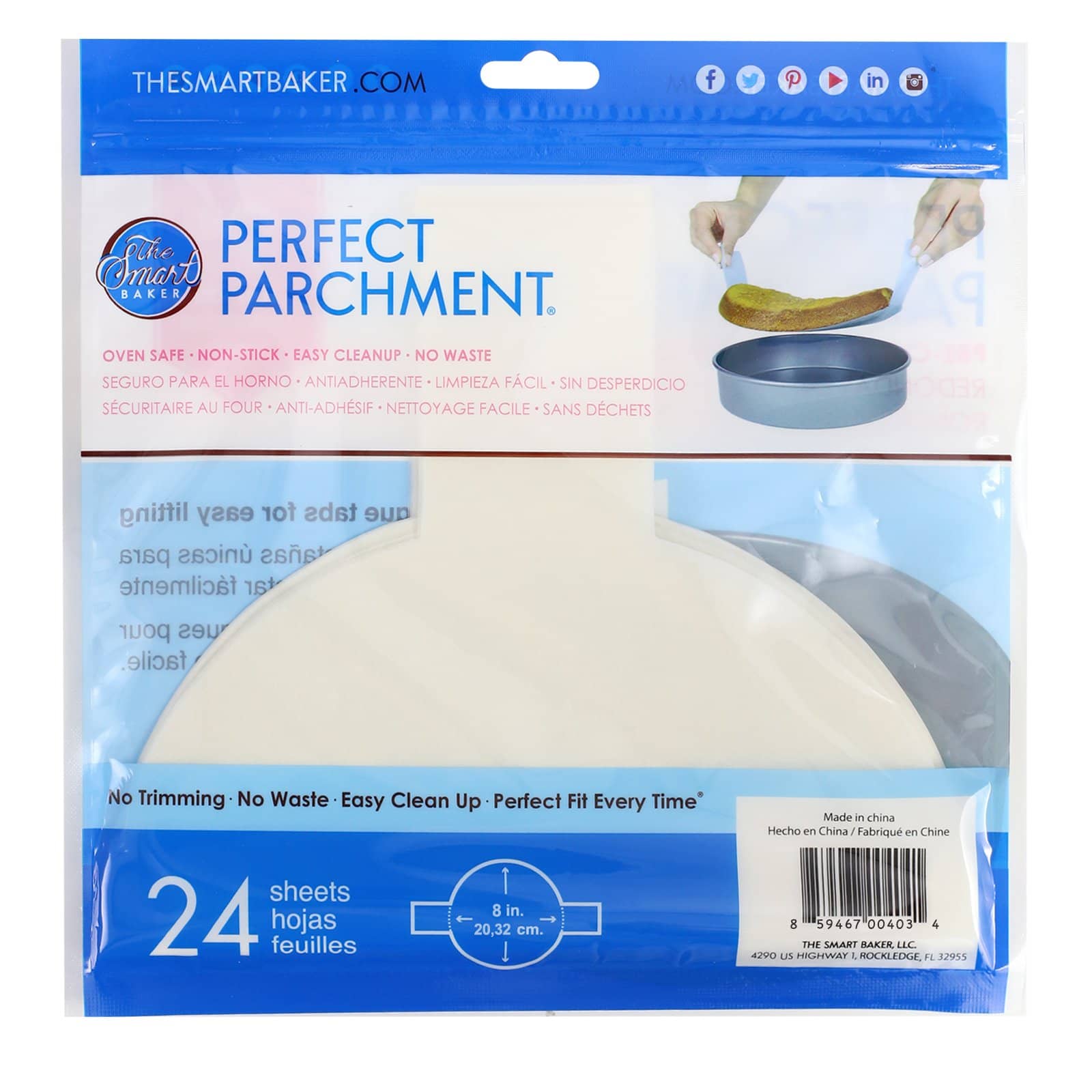 8-Inch Parchment Paper Rounds with Lift Tabs, 100 Sheets Nonstick