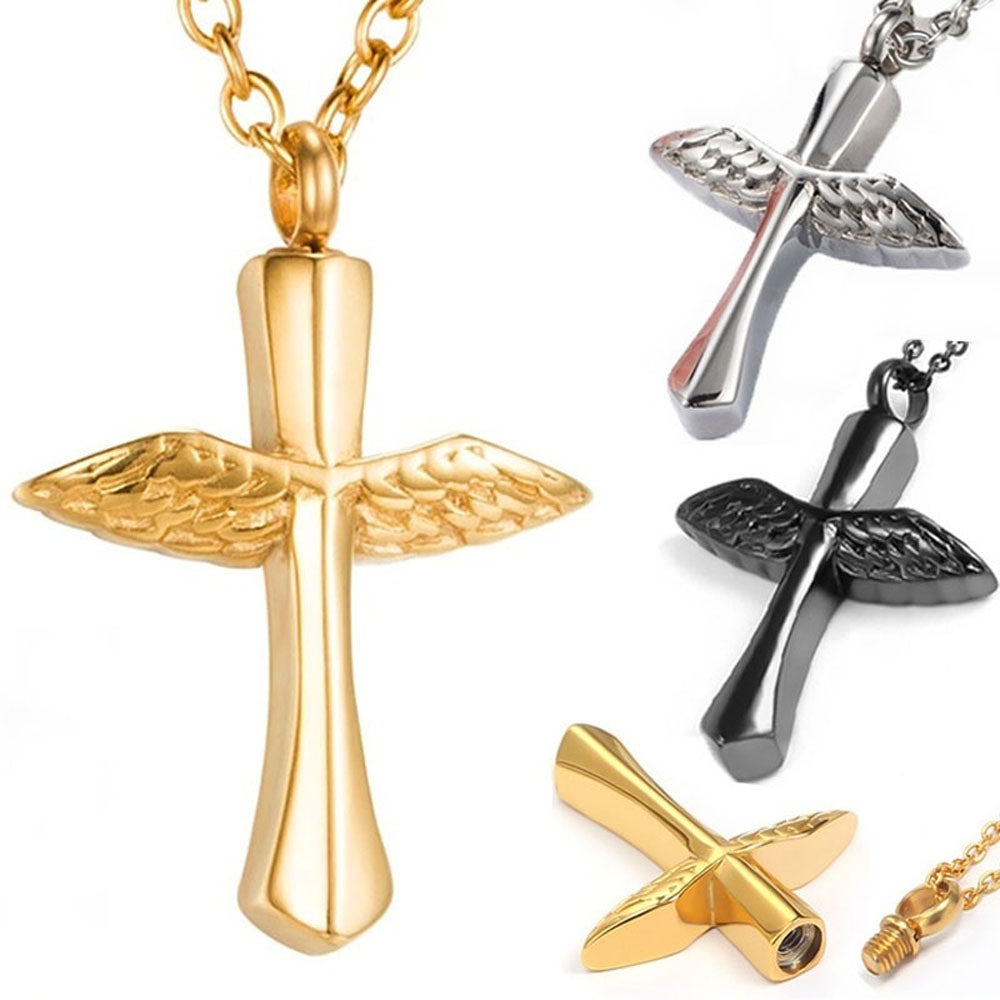Funeral Angel Wings Cross Memorial Necklace – TW Memorial Gifts