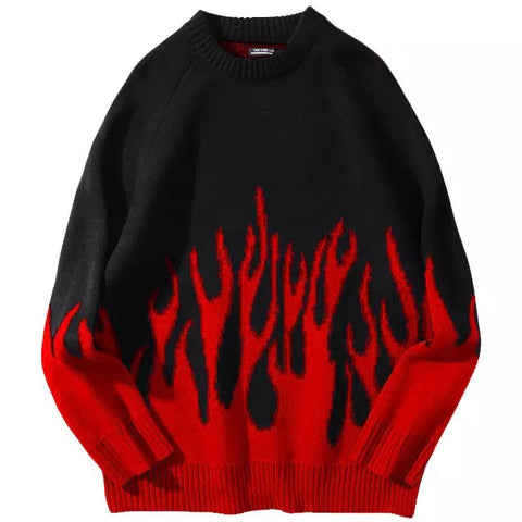 Fond Mart Kaylee Purple Flame Design Knit Sweater Top Purple / S