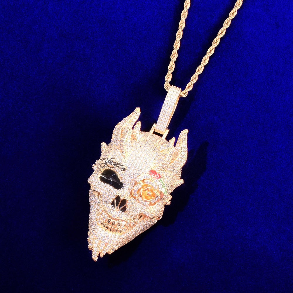 ICED OUT SKULL PENDANT w/Chain - GOLD/White Gold – Icedgame & Co
