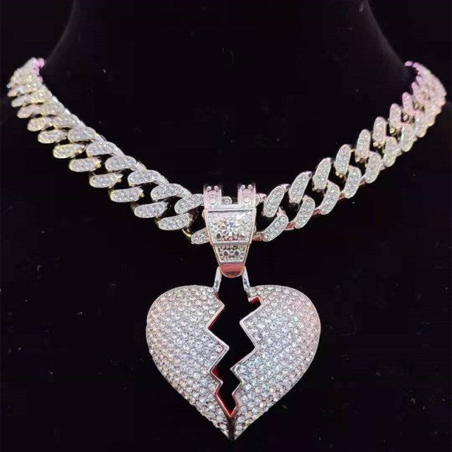 Hip Hop Iced Out Bling Bling Heart Broke Pendant Necklace – Icedgame & Co