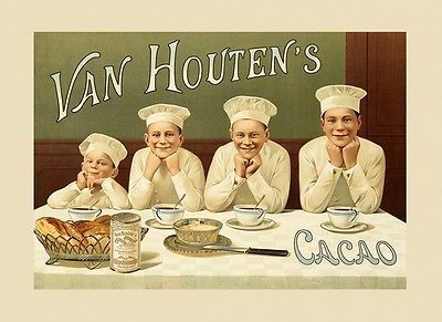 Van Houten Cocoa vintage ad with four little chefs, kids