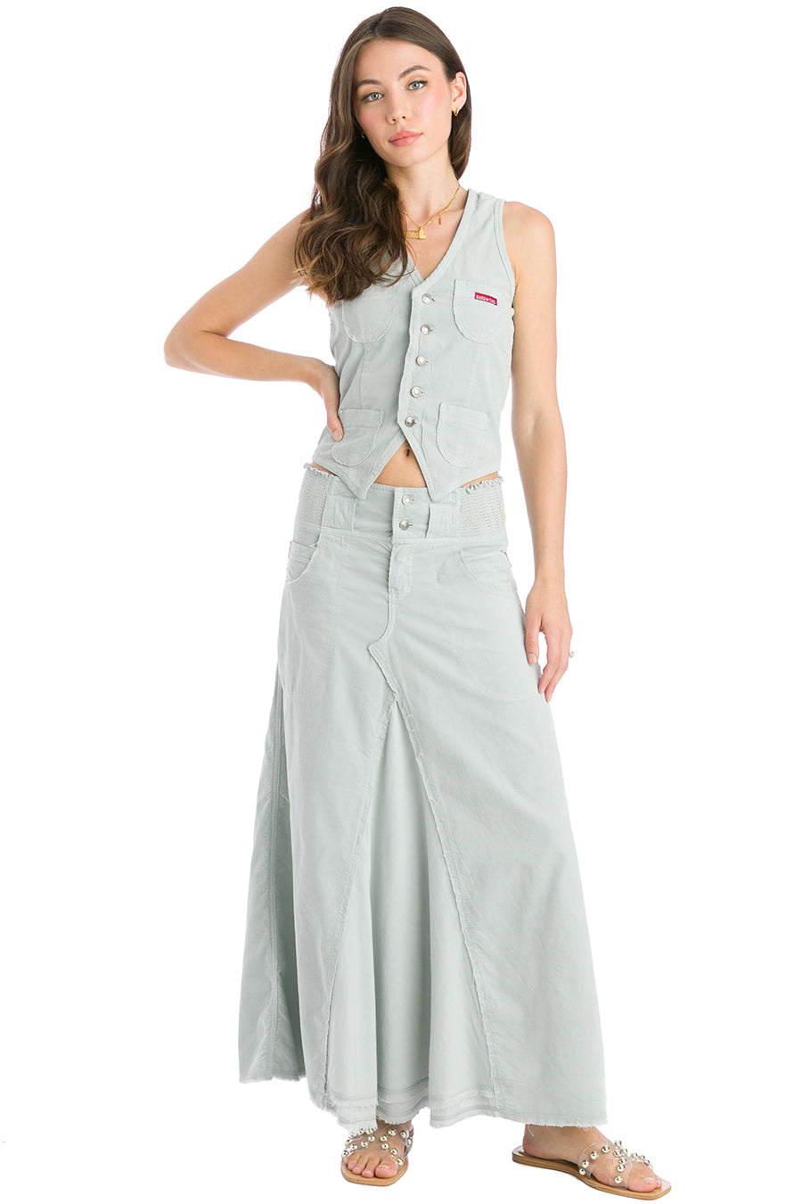 Hard Tail Forever Smocked Corduroy Jean Skirt - Dove