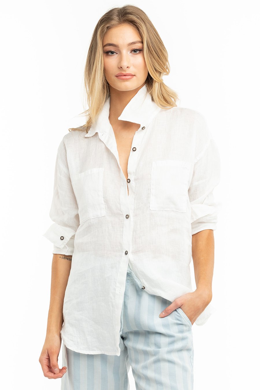 Hard Tail Forever 2 Pocket Linen Shirt - White - XS