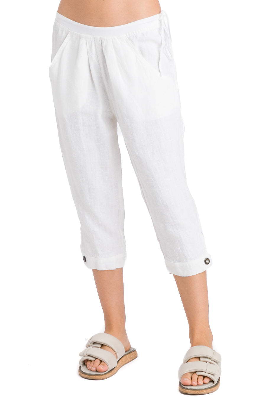 Hard Tail Forever Heavy Linen Side Tie Rider Crop Pants - White