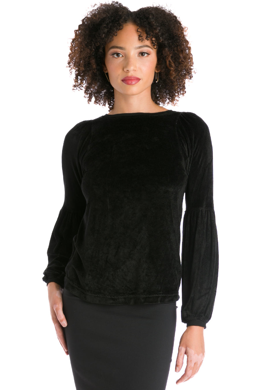 Hard Tail Forever Pane Velour Poet Sleeve Top - Black