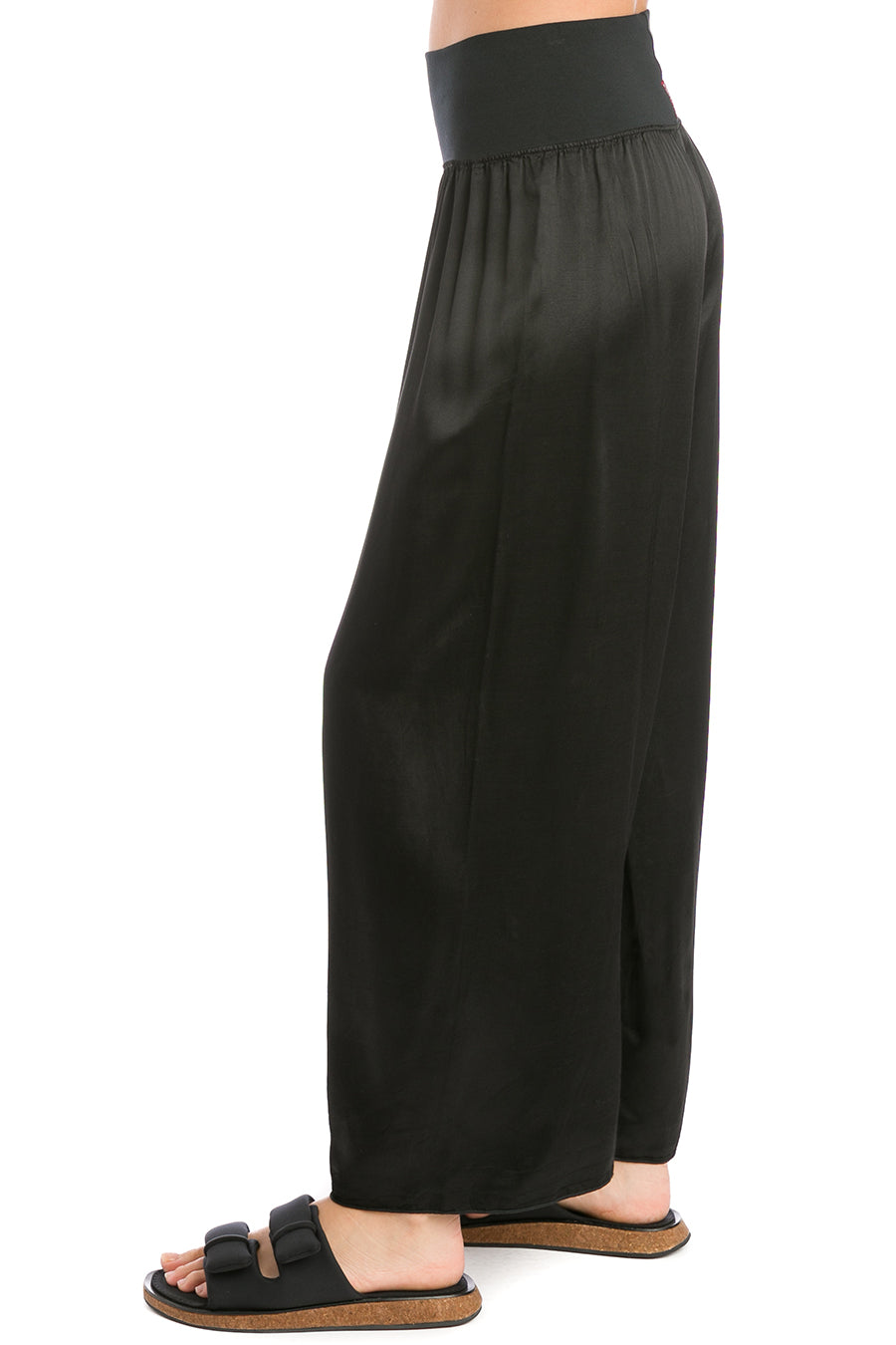 Hard Tail Forever Flat Waist Satin Flow Capri - Black