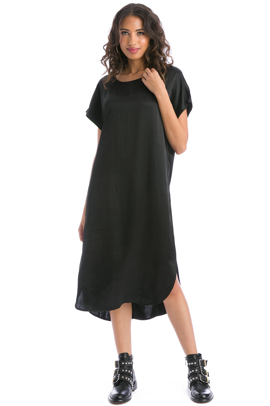 Hard Tail Forever Satin Slouchy Shirttail Dress - Black