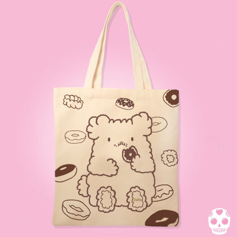 Osito cute teddy bear eating donut on canvas tote bag