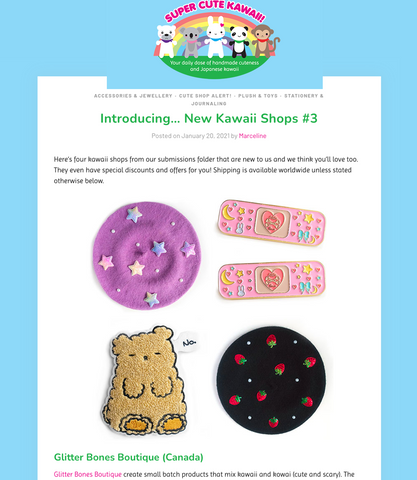super cute kawaii featuring hats pins and patches by glitter bones boutique