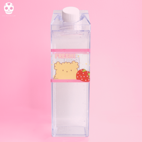 Osito cute teddy bear on milk carton water bottle