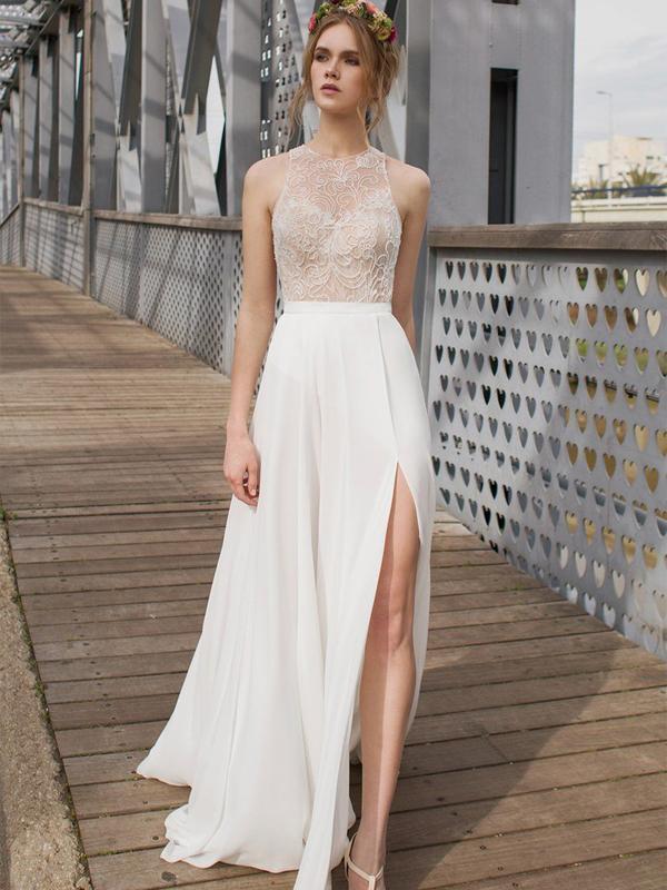 white side split dress