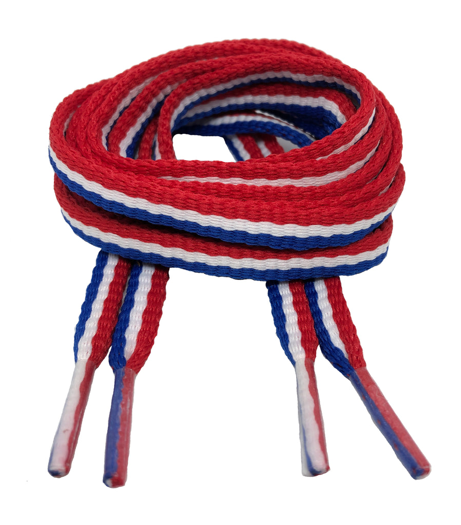 Flat Padded Striped Shoelaces Red White 