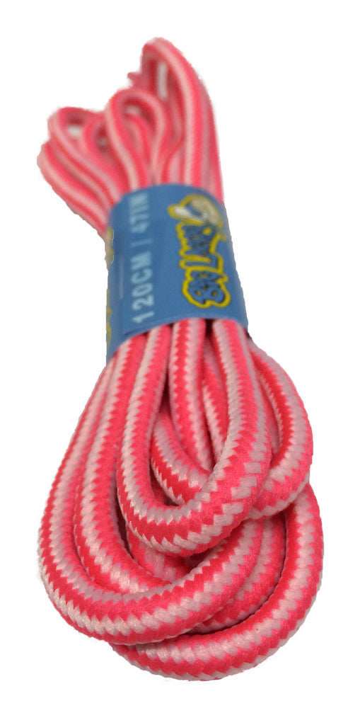 Round Neon Pink and White Bootlaces 