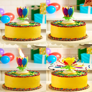 Multicolor Rotating Lotus Cake Candle