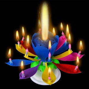 Multicolor Rotating Lotus Cake Candle