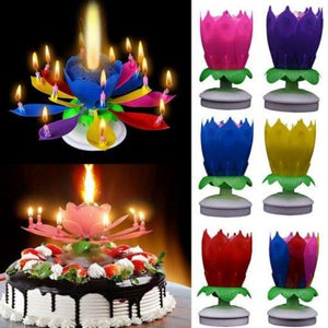 Multicolor Rotating Lotus Cake Candle