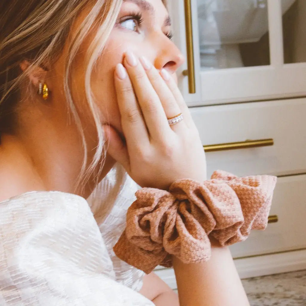 Blush Waffle Knit Jumbo Scrunchie