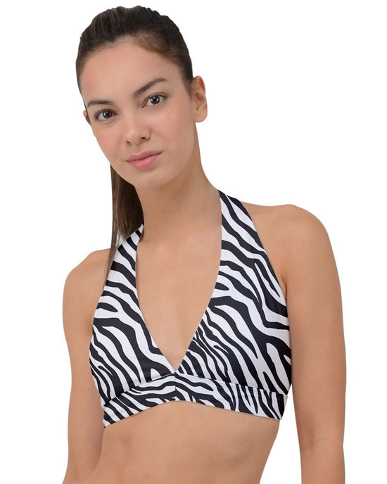 boerderij japon hulp Zebra Print Halter Plunge Bikini Top – Harlow & Lloyd