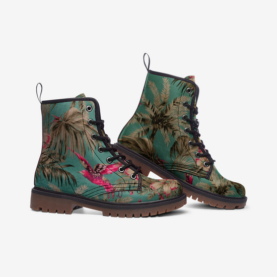 Vintage Bird & Tropical Palm Lace Up Boots