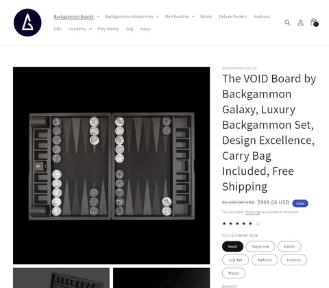 Neue Backgammon-Galaxie-Shop-Produktseite