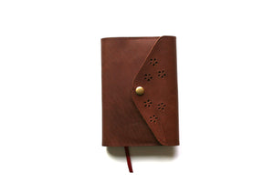 Brown Leather Bible Cover Flower Pattern