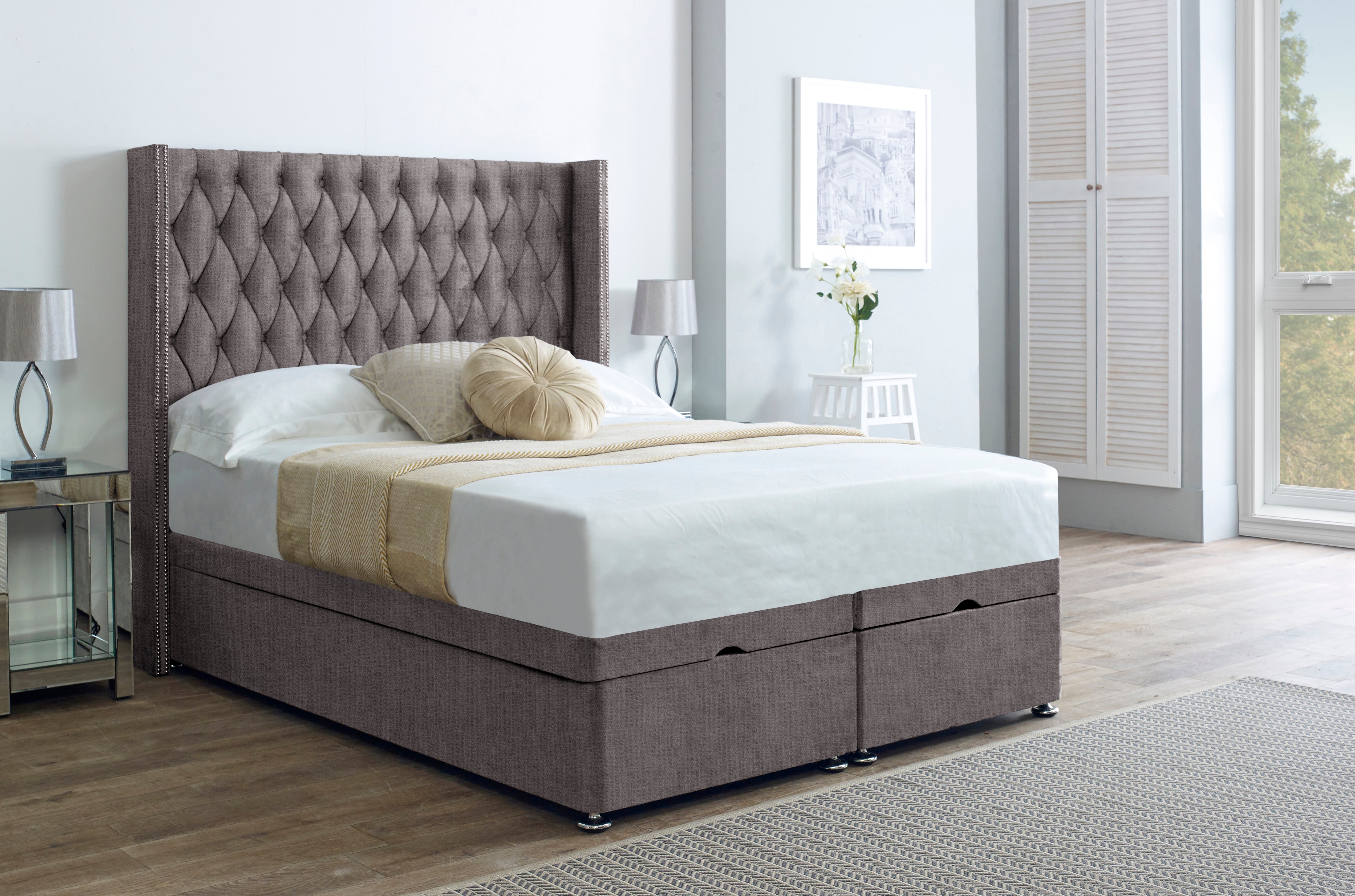 An image of Ascot Ottoman Storage bed Wingback Headboard