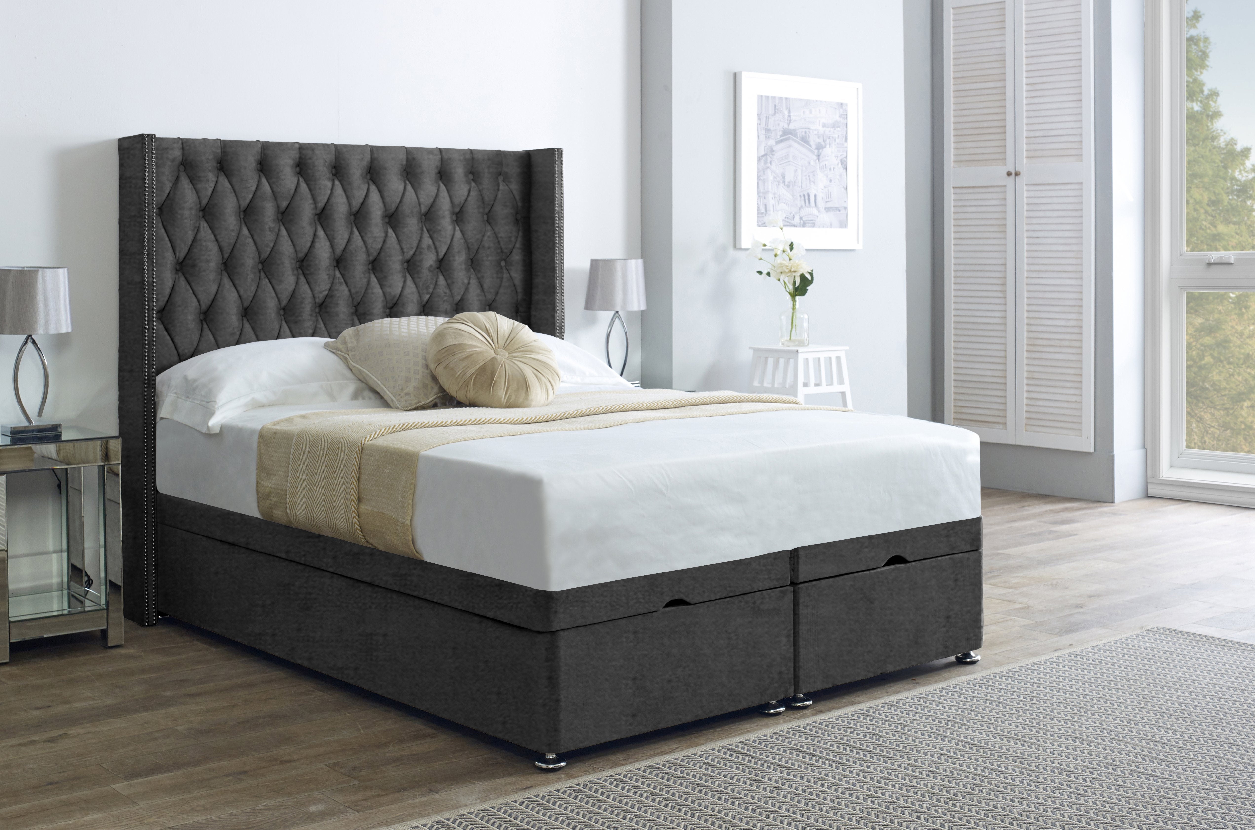 An image of Ascot Ottoman Storage bed Wingback Headboard