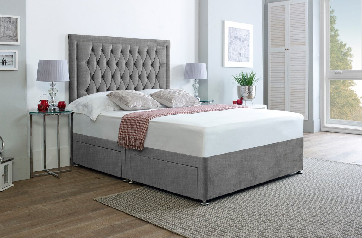 An image of Geneva Divan Bed Set with Chesterfield Headboard