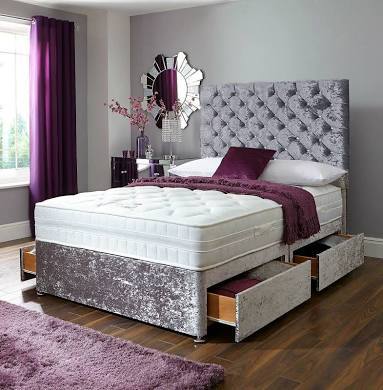 An image of Warwick Crushed Velvet Divan Bed Set Floor Standing Headboard