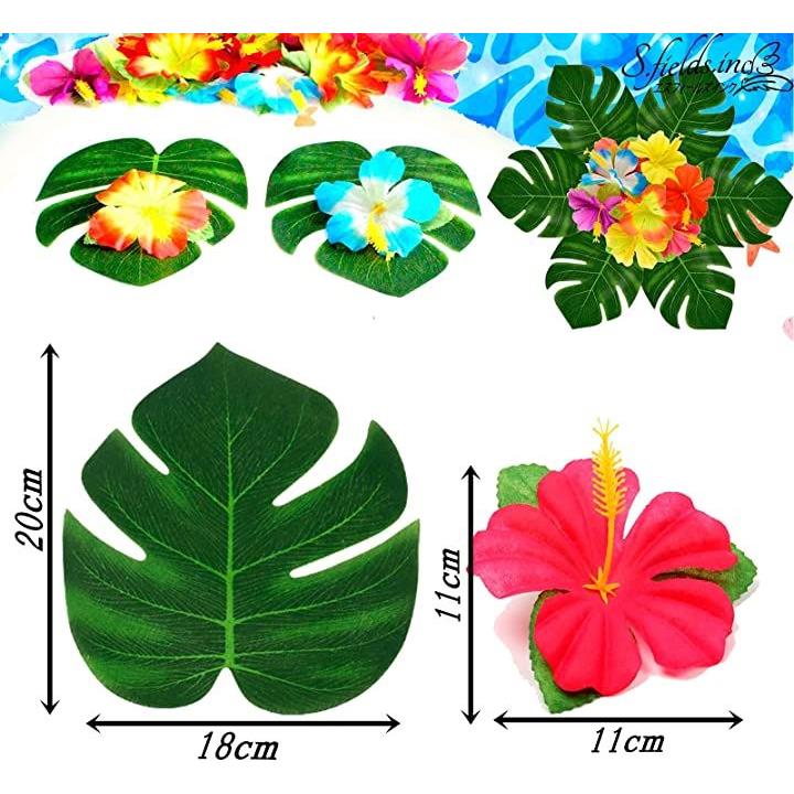 人工モンステラリーフ ハイビスカス造花 トロピカルセット 葉っぱ ヤシの葉 ハワイアン 人工ゴールドトロピカルヤシの葉 モンステラの葉 茎付き ハワイアントロピカルルアウジャングルビーチ テーマ 結婚式 誕生日パーティー 装飾用品 Brasserie Bouquine Com