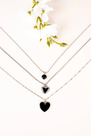 CRYSTAL AVENUE HEART OF THE MATTER TRIPLE SILVERTONE AND BLACK NECKLACE SET - Lilly Abigails Boutique