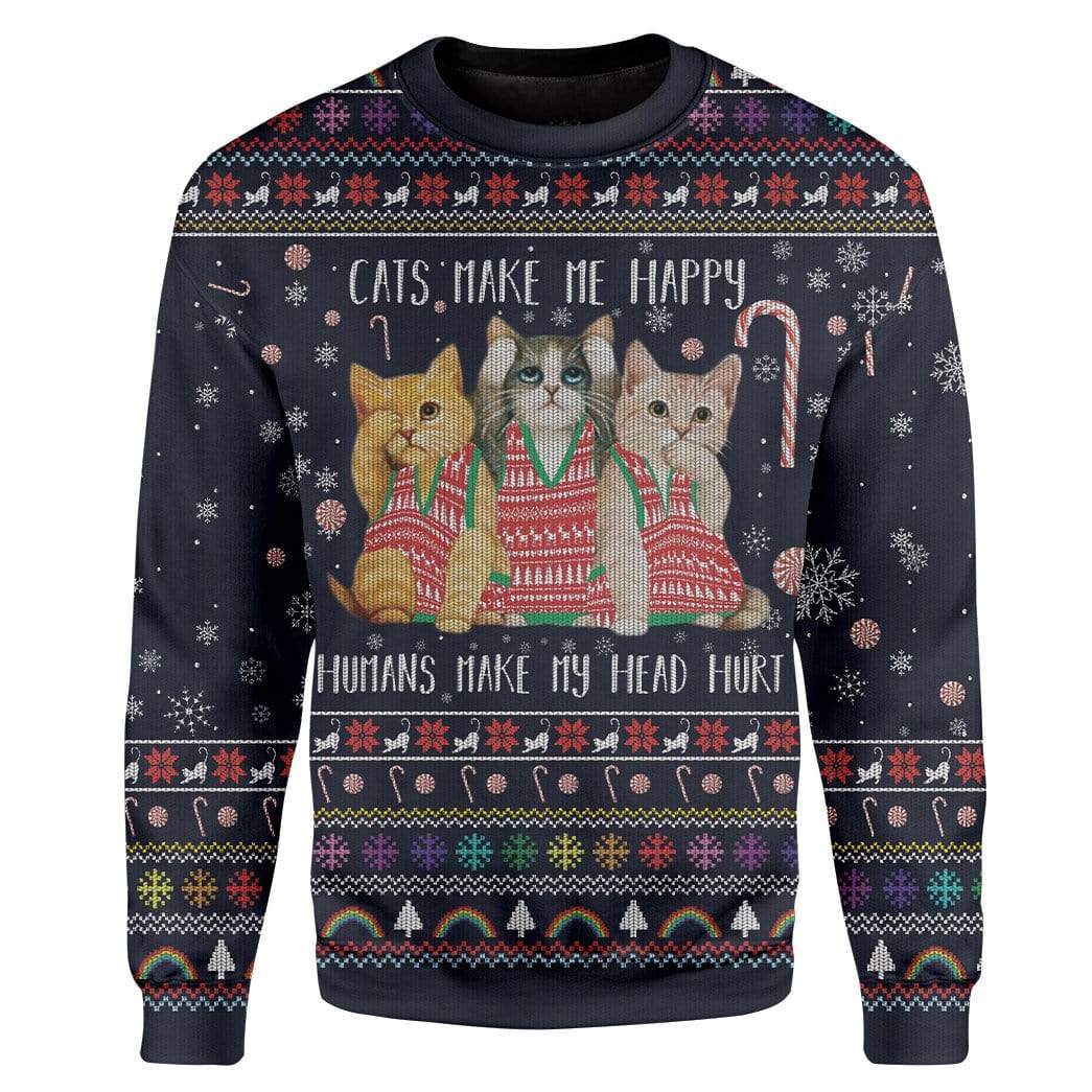 Gearhumans Custom Ugly Cat Christmas Sweater Jumper Gearhumans 3d 