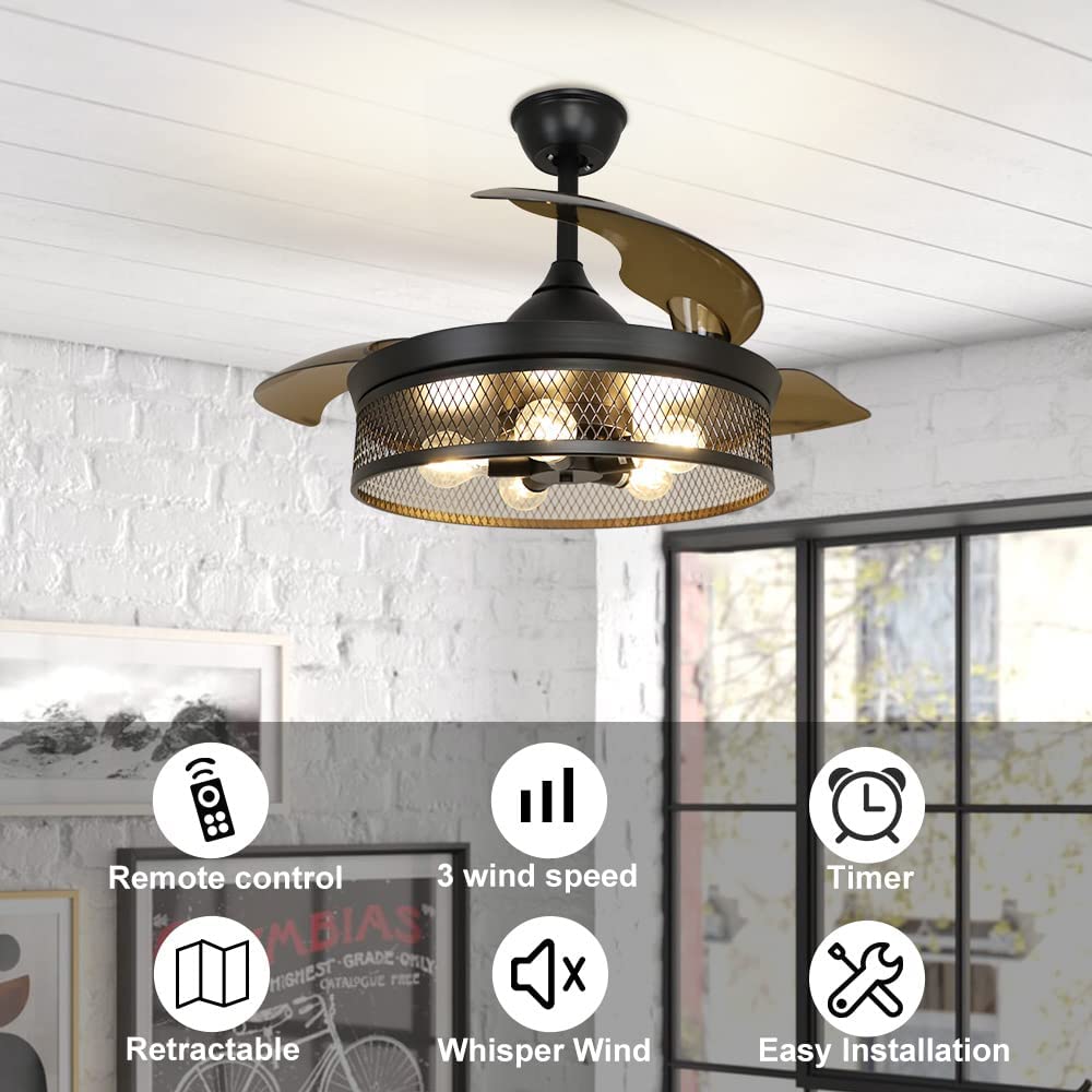 
                  
                    Depuley Industrial Ceiling Fan with Lights, Vintage Black Ceiling Fan with Remote, Cage Ceiling Light Fixture with Retractable Blades for Kitchen, Dining Room, Living Room, 5 E26 Base - WS-FPZ15-60B 3 | Depuley
                  
                