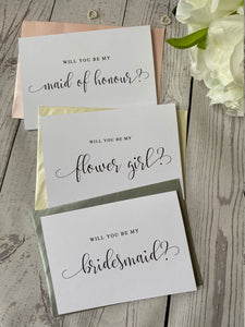 Will you be my Bridesmaid Card / Maid of Honour/ Flower Girl / Chief Bridesmaid