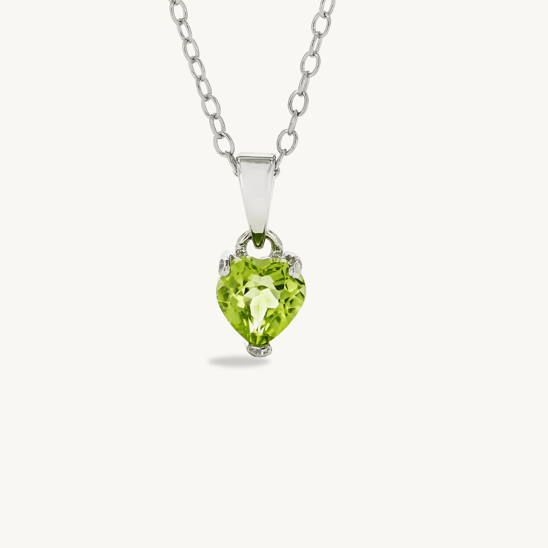 Natural Peridot Rhodium Heart Necklace