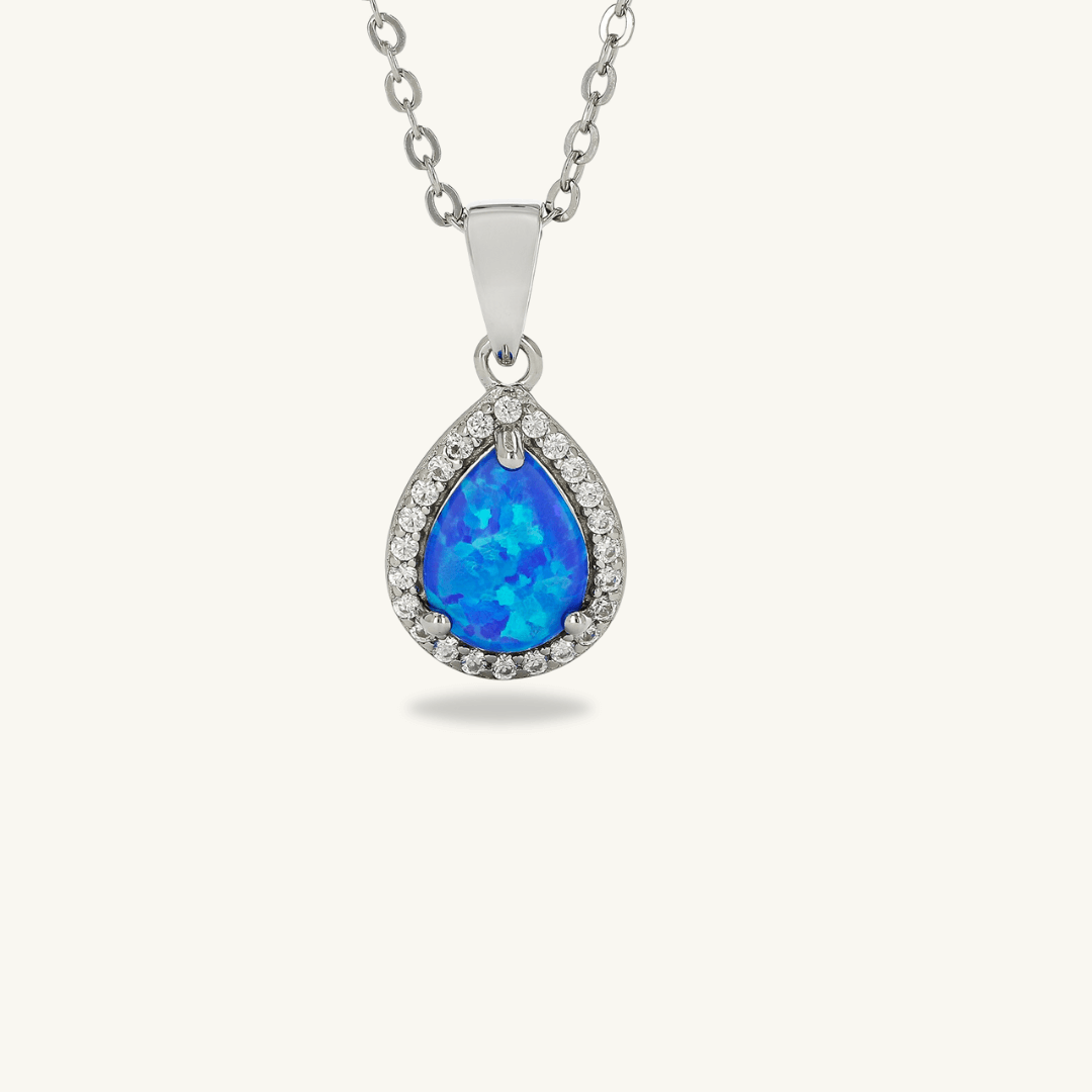 Blue Opal Teardrop Pendant Necklace