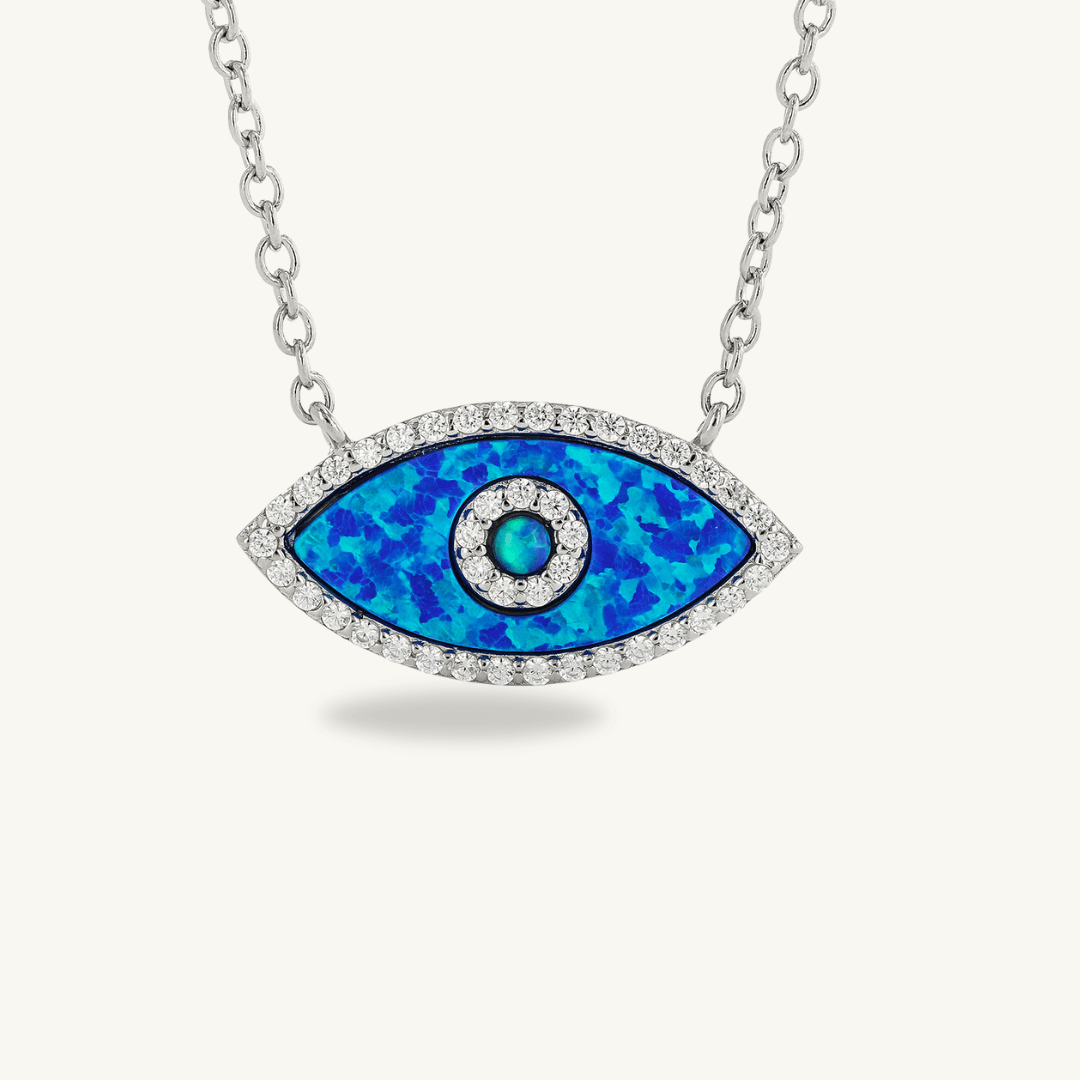 Marquise Blue Opal Evil Eye Necklace
