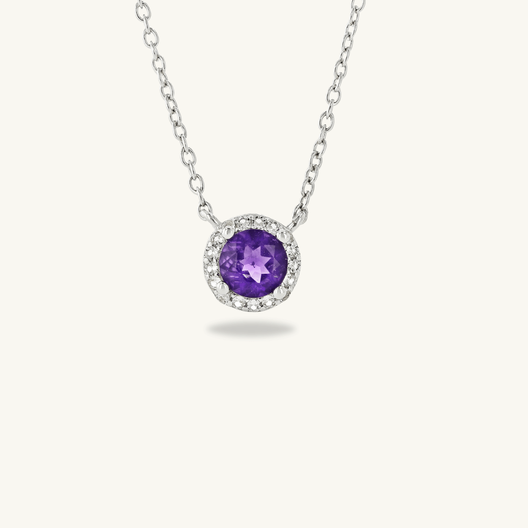 Dark Amethyst Halo Pendant Necklace