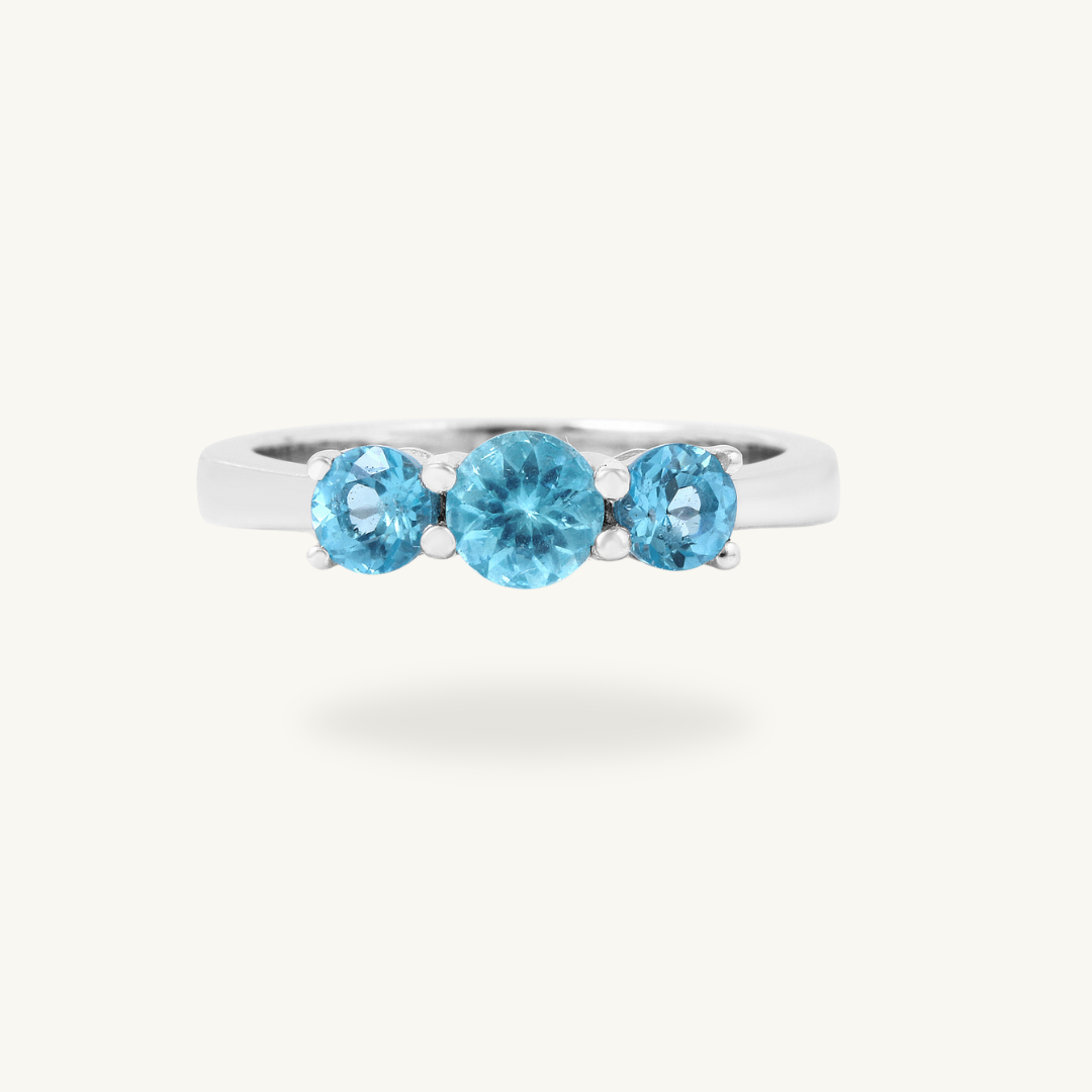 Natural Blue Paraiba Apatite Three Stone Ring

