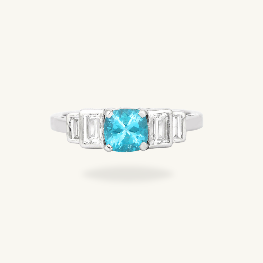 Natural Blue Paraiba Apatite with Baguette Accents Ring
