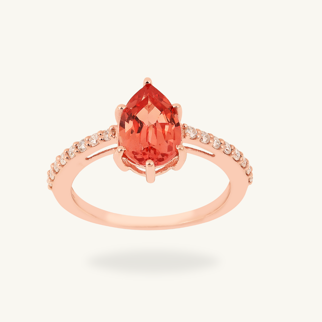  Peach Sapphire Teardrop Ring