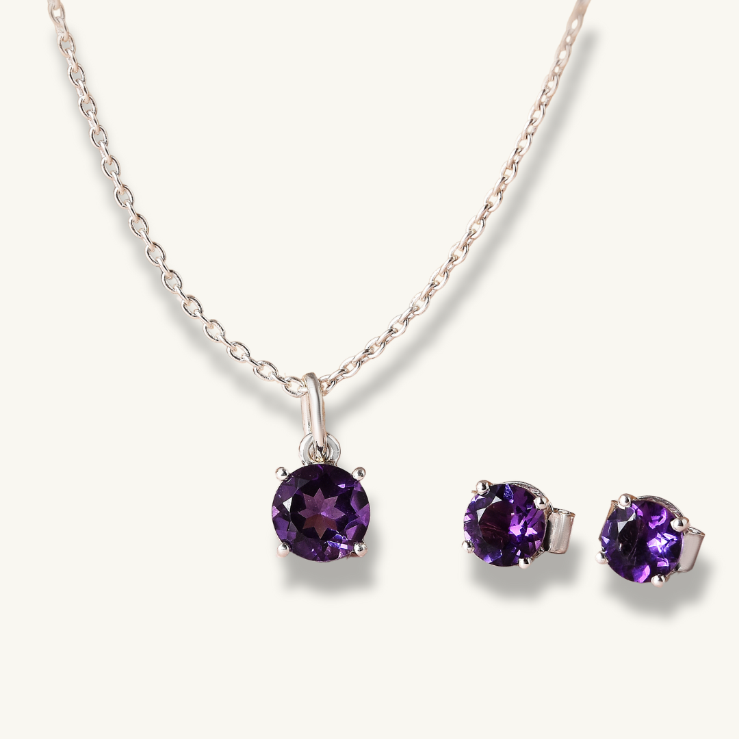Purple Solitaire Amethyst Jewelry Set
